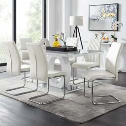 Furniturebox Lucia Fontant 6 Seater Dining Set Grey Gloss White and Chrome - Wilko - thumbnail 1
