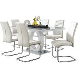 Furniturebox Lucia Fontant 6 Seater Dining Set Grey Gloss White and Chrome - Wilko - thumbnail 3