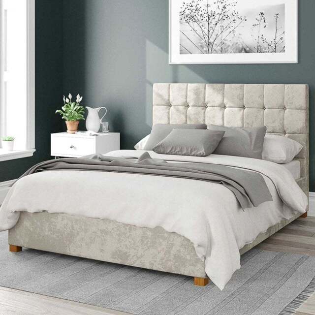 Aspire Sinatra Small Double Pearl Mirazzi Velvet Ottoman Bed - Cream - Aspire Beds - Wilko - image 1