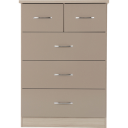 Seconique Nevada 5 Drawer Oyster Gloss and Light Oak Veneer Chest of Drawers - Brown - Wilko - thumbnail 4