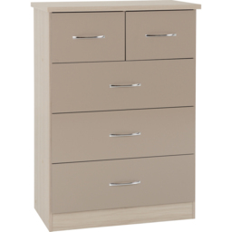 Seconique Nevada 5 Drawer Oyster Gloss and Light Oak Veneer Chest of Drawers - Brown - Wilko - thumbnail 3