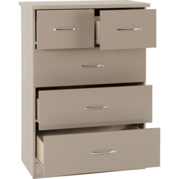 Seconique Nevada 5 Drawer Oyster Gloss and Light Oak Veneer Chest of Drawers - Brown - Wilko - thumbnail 5