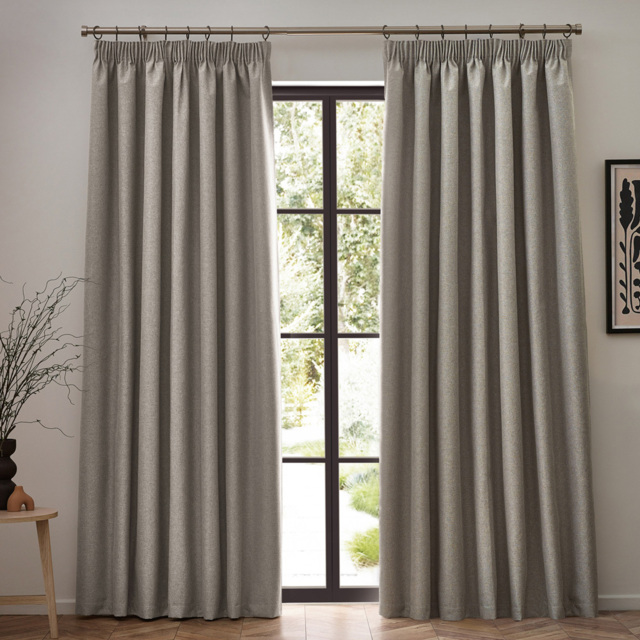 furn. Dawn Linen Blackout Pencil Pleat Curtains 229 x 229cm - Size: W 229 x D 229cm - Brown - Wilko - image 1