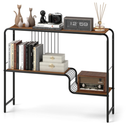 Costway 2 Tier Metal Frame Console Table with Storage Shelf - Size: 99 x 27 x 79cm - Brown - Wilko - thumbnail 4
