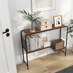 Costway 2 Tier Metal Frame Console Table with Storage Shelf - Size: 99 x 27 x 79cm - Brown - Wilko - thumbnail 7