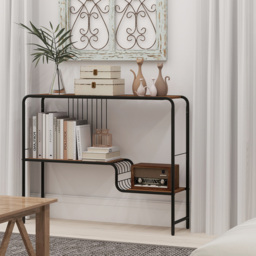 Costway 2 Tier Metal Frame Console Table with Storage Shelf - Size: 99 x 27 x 79cm - Brown - Wilko - thumbnail 6