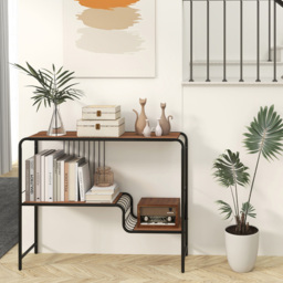 Costway 2 Tier Metal Frame Console Table with Storage Shelf - Size: 99 x 27 x 79cm - Brown - Wilko - thumbnail 5