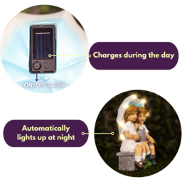 Marco Paul Solar Light Up Umbrella with Boy and Girl Sitting Garden Ornament - Size: 20 x 15 x 40cm - White - Wilko - thumbnail 7
