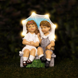 Marco Paul Solar Light Up Umbrella with Boy and Girl Sitting Garden Ornament - Size: 20 x 15 x 40cm - White - Wilko - thumbnail 3