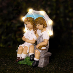 Marco Paul Solar Light Up Umbrella with Boy and Girl Sitting Garden Ornament - Size: 20 x 15 x 40cm - White - Wilko - thumbnail 4
