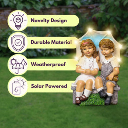 Marco Paul Solar Light Up Umbrella with Boy and Girl Sitting Garden Ornament - Size: 20 x 15 x 40cm - White - Wilko - thumbnail 6