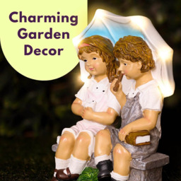 Marco Paul Solar Light Up Umbrella with Boy and Girl Sitting Garden Ornament - Size: 20 x 15 x 40cm - White - Wilko - thumbnail 5