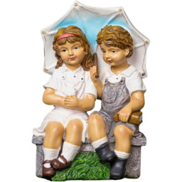 Marco Paul Solar Light Up Umbrella with Boy and Girl Sitting Garden Ornament - Size: 20 x 15 x 40cm - White - Wilko
