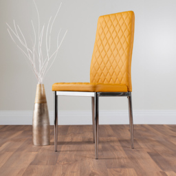 Furniturebox Copeland Valera Marble Effect 4 Seater Dining Set White Mustard and Chrome - Yellow - Wilko - thumbnail 4