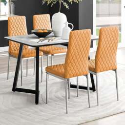 Furniturebox Copeland Valera Marble Effect 4 Seater Dining Set White Mustard and Chrome - Yellow - Wilko - thumbnail 1