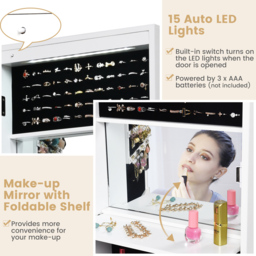 Costway White LED Mirror Jewellery Cabinet - Size: 132 x 44cm - Wilko - thumbnail 7