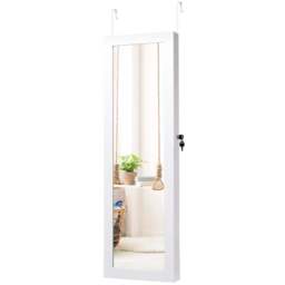 Costway White LED Mirror Jewellery Cabinet - Size: 132 x 44cm - Wilko