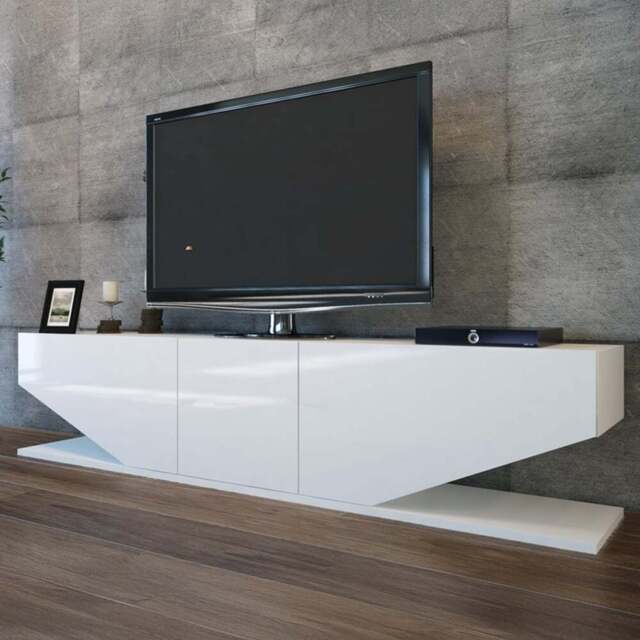 Decorotika Incia 2 Shelf 3 Door White High Gloss Modern TV Unit - Size: 40 x 180 x 30cm - Wilko - image 1
