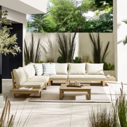 Furniturebox Sardinia 8 Seater Cream and Teak Effect Wood Outdoor Sofa Set - Brown - Wilko - thumbnail 7