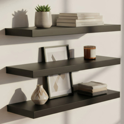 Harbour Housewares 60cm 3 Pack Black Floating Wall Shelf - Size: 28 x 66 x 8cm - Wilko - thumbnail 1