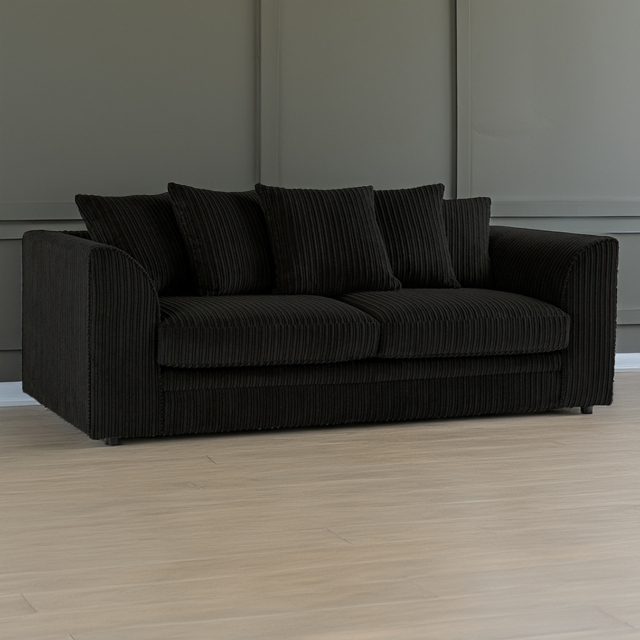 Portland Luxor 3 Seater Black Jumbo Cord Sofa with Scatter Back - Wilko - image 1
