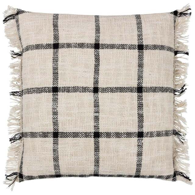Yard Beni Natural and Black Check Fringed Cushion - Size: 45 x 45cm - Multi - Yard Living - Wilko - image 1