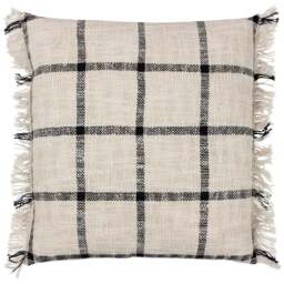 Yard Beni Natural and Black Check Fringed Cushion - Size: 45 x 45cm - Multi - Yard Living - Wilko