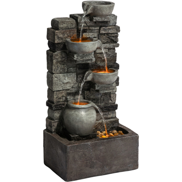 Teamson Home Grey 4-Tier Cascading Bowl Stacked Stone Outdoor Fountain 28.5 inch - Size: 72.39 x 25.73 x 34.75cm - Black - Wilko