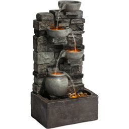 Teamson Home Grey 4-Tier Cascading Bowl Stacked Stone Outdoor Fountain 28.5 inch - Size: 72.39 x 25.73 x 34.75cm - Black - Wilko - thumbnail 1