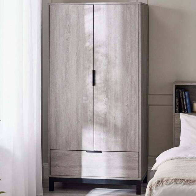 Julian Bowen Bali 2 Door Single Drawer Grey Oak Wardrobe - Size: 2 Door, Single Drawer - Wood - Wilko - image 1