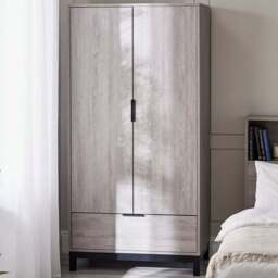 Julian Bowen Bali 2 Door Single Drawer Grey Oak Wardrobe - Size: 2 Door, Single Drawer - Wood - Wilko - thumbnail 1