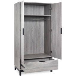 Julian Bowen Bali 2 Door Single Drawer Grey Oak Wardrobe - Size: 2 Door, Single Drawer - Wood - Wilko - thumbnail 5