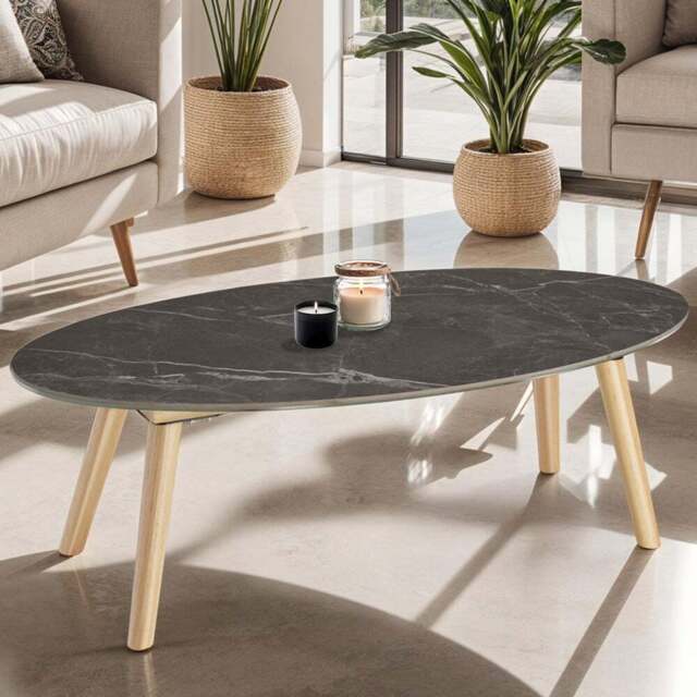 tectake Nature Marble Effect Coffee Table - Size: 34.5 x 50 x 100cm - Brown - Wilko - image 1