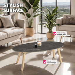 tectake Nature Marble Effect Coffee Table - Size: 34.5 x 50 x 100cm - Brown - Wilko - thumbnail 5