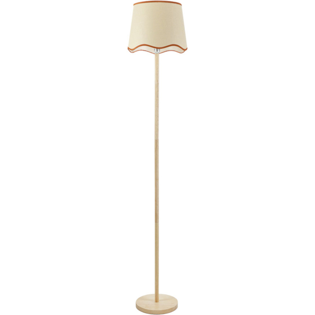 ValueLights Heather Scallop Rust Trim Shade Light Wood Stem LED Floor Lamp - Cream - Wilko - image 1
