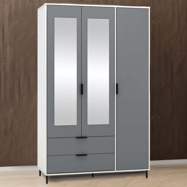 Seconique Madrid 3 Door 2 Drawer Grey and White Gloss Wardrobe - Size: 3 Door, 2 Drawer - Wilko - image 1