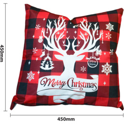 Xmas Haus Festive Black and Red Plaid Stag Christmas Cushion 45 x 45cm - Size: 450 x 450 x 150cm - Wilko - thumbnail 5