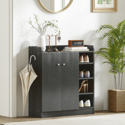 HOMCOM 2 Door 4 Shelf Black Shoe Storage Cabinet - Size: 90.0 cm x 30.0 cm x 83.0 cmcm - Wilko - thumbnail 5