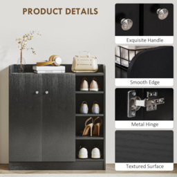HOMCOM 2 Door 4 Shelf Black Shoe Storage Cabinet - Size: 90.0 cm x 30.0 cm x 83.0 cmcm - Wilko - thumbnail 7
