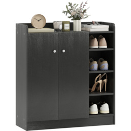 HOMCOM 2 Door 4 Shelf Black Shoe Storage Cabinet - Size: 90.0 cm x 30.0 cm x 83.0 cmcm - Wilko - thumbnail 3