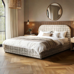 Flair Alba Double Beige Jacquard Pattern Chenille Lift-Up Ottoman Bed - Wilko