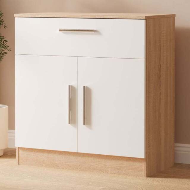 Crowndale Contrast 2 Door Single Drawer White Matt and Bardolino Oak Sideboard Ready Assembled - Size: 79 x 74 x 39cm - White Matt & Bardolino Oak - W - image 1