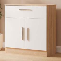 Crowndale Contrast 2 Door Single Drawer White Matt and Bardolino Oak Sideboard Ready Assembled - Size: 79 x 74 x 39cm - White Matt & Bardolino Oak - W - thumbnail 1