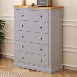 Cabinet Bits Rocca 5 Drawer Dark Grey Chrome Knob Chest of Drawers - Wilko - thumbnail 1