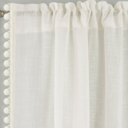 Tyrone Textiles Tahiti Cream Linen Look Pom Pom Trim Rod Pocket Voile Panel Curtains 140 x 122cm - Size: W 140 x D 122cm - Wilko - thumbnail 3