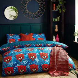 furn. Untamed Super King Size Blue Cheetah Botanical Duvet Cover Set - Wilko - thumbnail 1