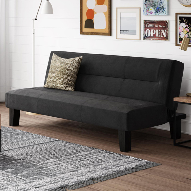 Dorel Kebo 3 Seater Black Velvet Futon Sofa Bed - Wilko - image 1