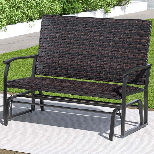 Costway Brown 2 Seater Outdoor Rattan Swing Glider Bench - Size: 117 x 64 x 19cm - Wilko - image 1