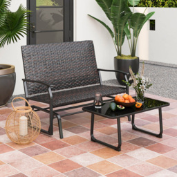 Costway Brown 2 Seater Outdoor Rattan Swing Glider Bench - Size: 117 x 64 x 19cm - Wilko - thumbnail 4