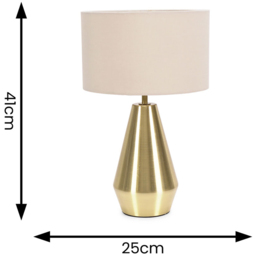 ValueLights Jax Cream Shade Antique Brass Touch LED Table Lamp - Size: 41 x 25 x 25cm - Gold - Wilko - thumbnail 7